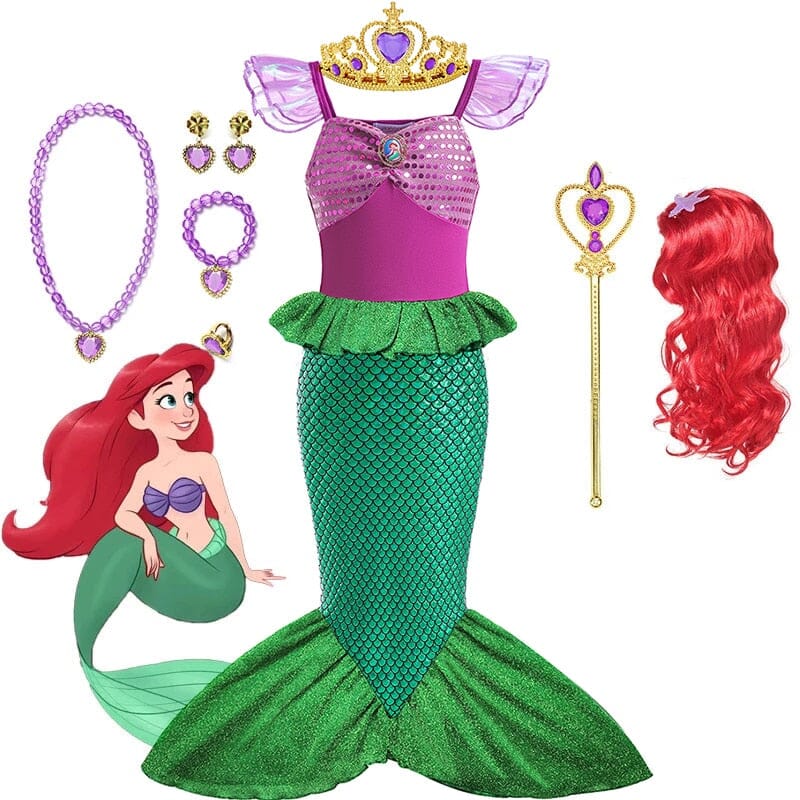 Fantasia infantil Pequena Sereia Ariel | Kit Completo